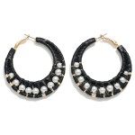 Raffia Wrapped Tapered Hoop Earrings Featuring Pearl Details 

- Approximately 1.75" D