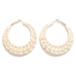 Wholesale raffia Wrapped Tapered Hoop Earrings Pearl Details D