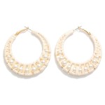 Raffia Wrapped Tapered Hoop Earrings Featuring Pearl Details 

- Approximately 1.75" D