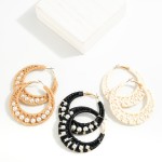 Wholesale raffia Wrapped Tapered Hoop Earrings Pearl Details D