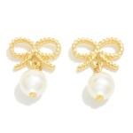 Wholesale silver Gold Dipped Twisted Bow Stud Earrings Pearl Charm Silver Gold D