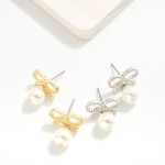 Wholesale silver Gold Dipped Twisted Bow Stud Earrings Pearl Charm Silver Gold D