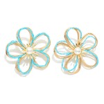 Wholesale gold Metal Wire Flower Oversized Stud Earrings Raffia Twist Pearl Deta