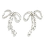 Wholesale silver Gold Dipped Pearl Studded Bow Post Drop Earrings Silver Gold Di