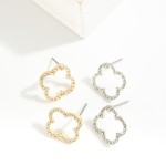 Wholesale rhinestone Studded Hollow Clover Stud Earrings L