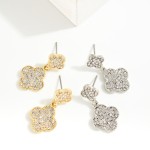 Wholesale rhinestone Studded Linked Clovers Post Drop Earrings L