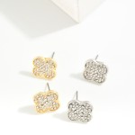 Rhinestone Studded Clover Stud Earrings 

- Approximately .5" L