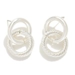 Wholesale silver Dipped Linked Metal Hoop Post Drop Earrings Twisted Metal Detai