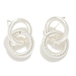 Silver Dipped Linked Metal Tone Hoop Post Drop Earrings Featuring Twisted Metal Detail

- Approximately 1' L