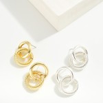 Wholesale silver Dipped Linked Metal Hoop Post Drop Earrings Twisted Metal Detai
