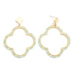 Wholesale gold Metal Clover Drop Earrings Beaded Wire Wrapped Border L