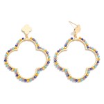 Wholesale gold Metal Clover Drop Earrings Beaded Wire Wrapped Border L