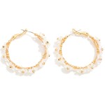 Wholesale iridescent Flower Beaded Hoop Earrings D
