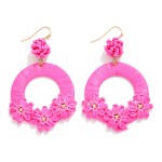Wholesale raffia Wrapped Hoop Drop Earrings Raffia Flower Details L