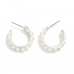 Metal Tone Hoop Earrings Featuring Pearl Accents 

- Approximately 1.25" D