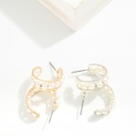 Metal Tone Hoop Earrings Featuring Pearl Accents 

- Approximately 1.25" D