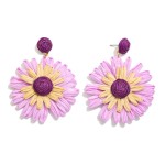Wholesale two Raffia Flower Drop Earrings L
