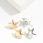Wholesale textured Metal Star Post Drop Earrings French Clip L