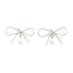 Wholesale metal Wire Bow Post Drop Earrings Pearl Bead Dangles L