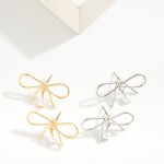 Wholesale metal Wire Bow Post Drop Earrings Pearl Bead Dangles L
