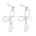 Wholesale metal Wire Bow Drop Earrings Faceted Bead Charms L
