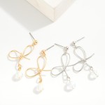 Wholesale metal Wire Bow Drop Earrings Faceted Bead Charms L