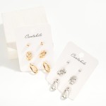 Wholesale set Three Metal Stud Earrings Single Loop Infinity Loop Studs L