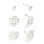 Wholesale set Three Metal Stud Earrings Pretzel Infinity Swirl Studs W
