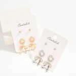 Wholesale set Three Metal Stud Earrings Bows Twisted Hoops W