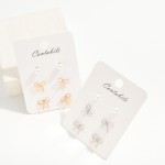 Wholesale set Three Stud Earrings Metal Bows Simple Pearl Studs L