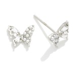 Wholesale gold Dipped Cubic Zirconia Pearl Butterfly Stud Earrings L Sterling Si