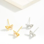 Gold Dipped Cubic Zirconia & Pearl Butterfly Stud Earrings 

- Approximately .25" L
- Sterling Silver Post 