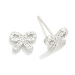 Wholesale gold Dipped Cubic Zirconia Bow Stud Earrings L Sterling Silver Post