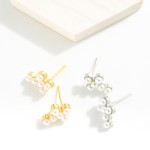Wholesale gold Dipped Pearl Studded Cross Stud Earrings L Sterling Silver Post