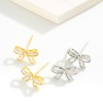 Wholesale gold Dipped Cubic Zirconia Bow Stud Earrings L Sterling Silver Post