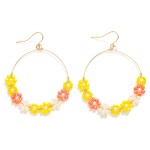 Wholesale wire Hoop Drop Earrings Beaded Flower Details L