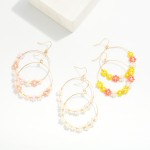 Wholesale wire Hoop Drop Earrings Beaded Flower Details L