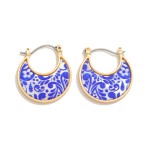 Wholesale pearlescent Chinoiserie Crescent Hoop Earrings D