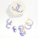 Wholesale pearlescent Chinoiserie Crescent Hoop Earrings D