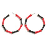 Wholesale enamel Metal Bamboo Alternating Game Day Colors Hoop Earrings D