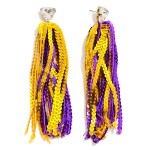 Wholesale long Sequin Tassel Game Day Drop Earrings Rhinestone Stud Posts L