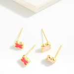 Wholesale micro Clover Stud Earrings Resin Inlay Gold Dipped L