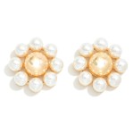 Wholesale metal Hemisphere Post Drop Earrings Pearl Stud Border L