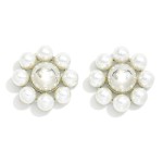 Wholesale metal Hemisphere Post Drop Earrings Pearl Stud Border L