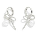 Wholesale metal Bow Huggie Hoop Earrings Pearl Charms L