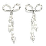 Wholesale metal Pearl Beaded Tassel Bow Post Drop Earrings Star Post Detail L