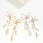 Wholesale metal Pearl Beaded Tassel Bow Post Drop Earrings Star Post Detail L