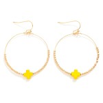 Metal Tone Beaded Hoop Earrings With Dainty Coated Cross Bead Focal

- Approximately 2" L