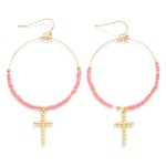 Wholesale beaded Wire Hoop Drop Earrings Ball Cross Charms L