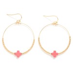 Wholesale metal Beaded Hoop Earrings Dainty Cross Bead L